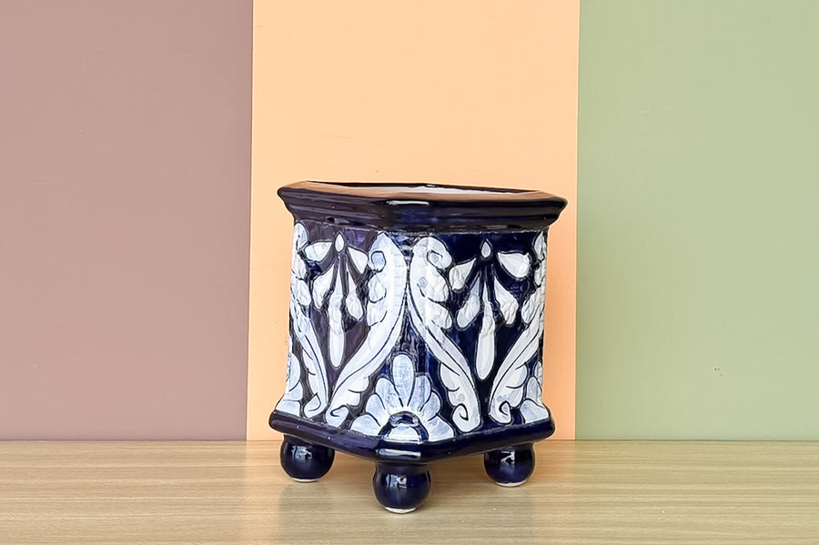 Hand Painted Blue Cachepot