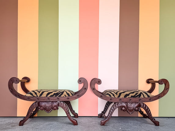 Pair of Regency Style Mahogany X Benches