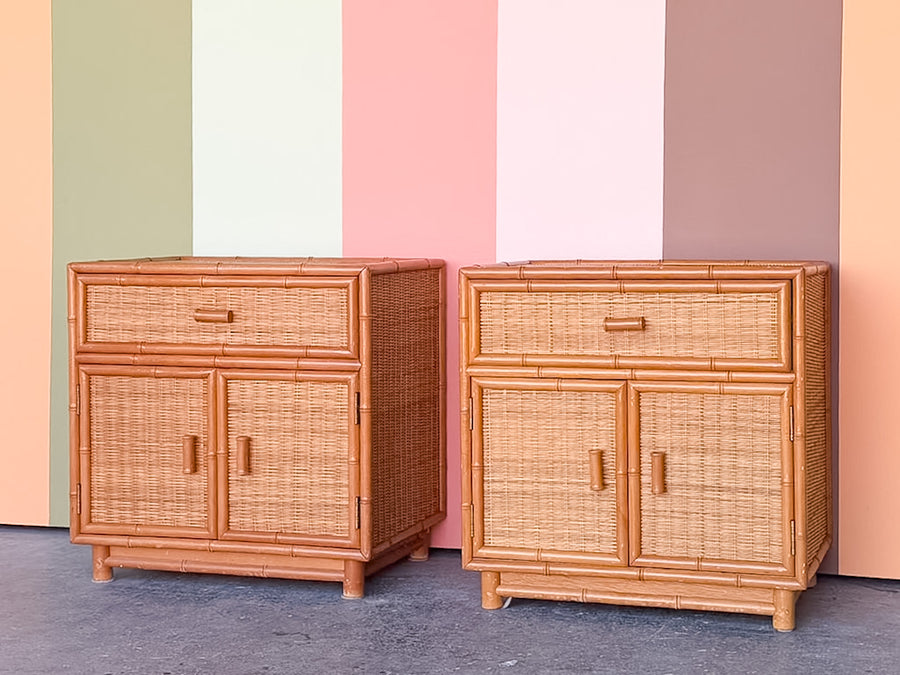 Pair of Coastal Rattan Nightstands