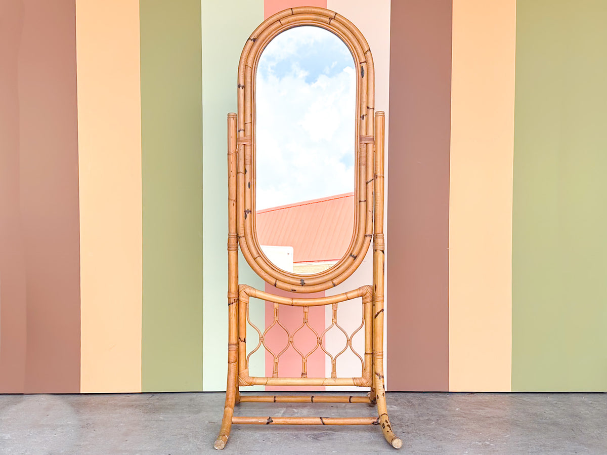 Old Florida Rattan Cheval Mirror