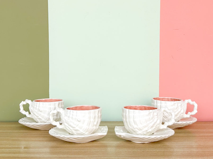Set of Eight Shell Tea Cups and Saucers