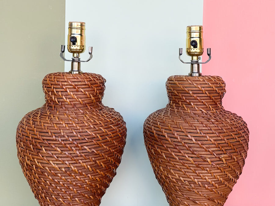 Pair of Cute Wicker Lamps