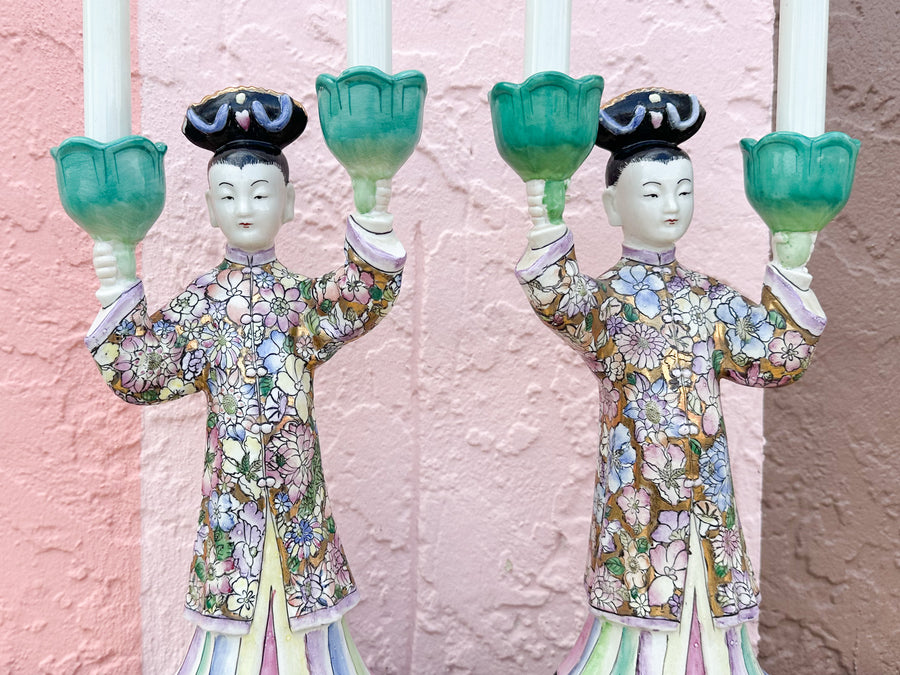 Pair of Colorful Asian Inspired Lamps