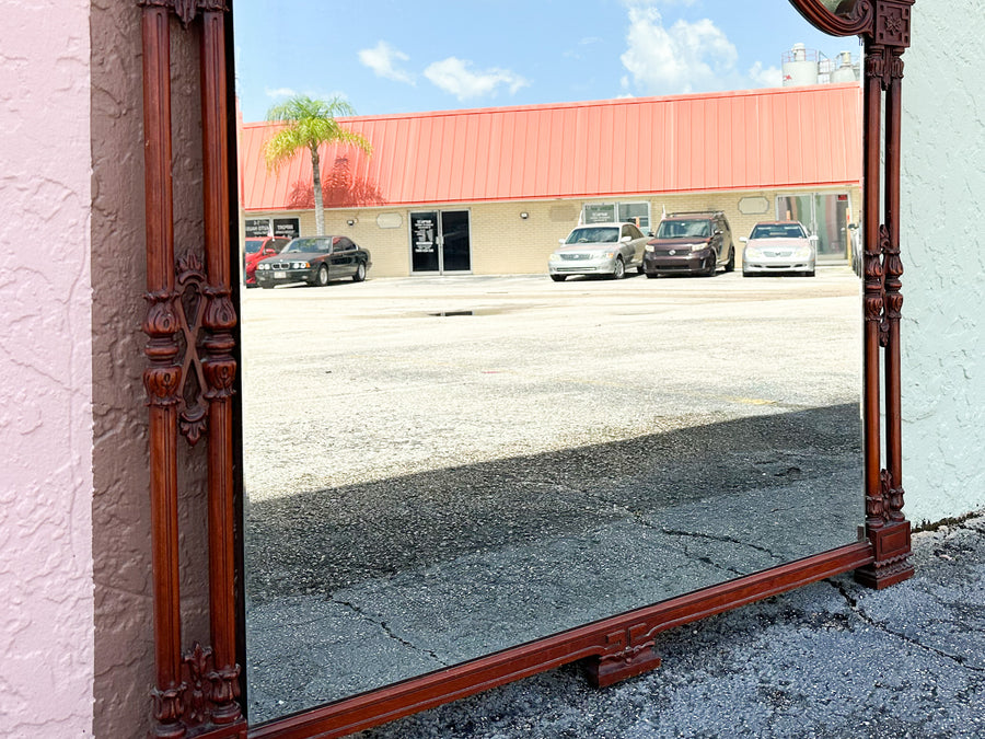 Chinoiserie Chic Wood Carved Pagoda Mirror
