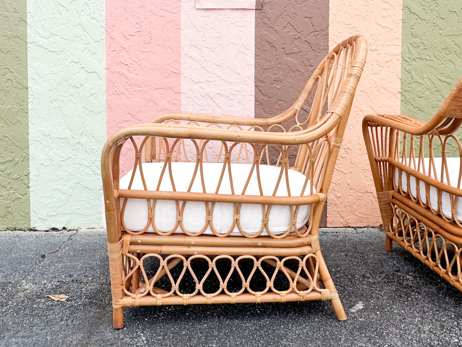 Pair of Kips Bay Show House Rattan Lounge Chairs