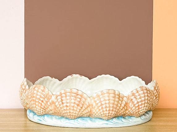 Coral and Blue Shell Cachepot