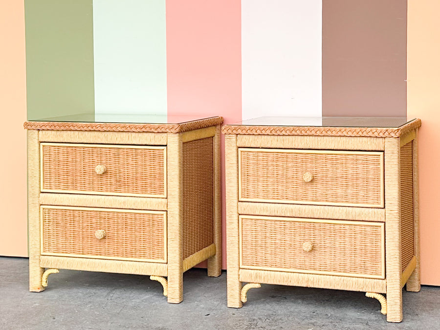 Pair of Henry Link Wicker Nightstands