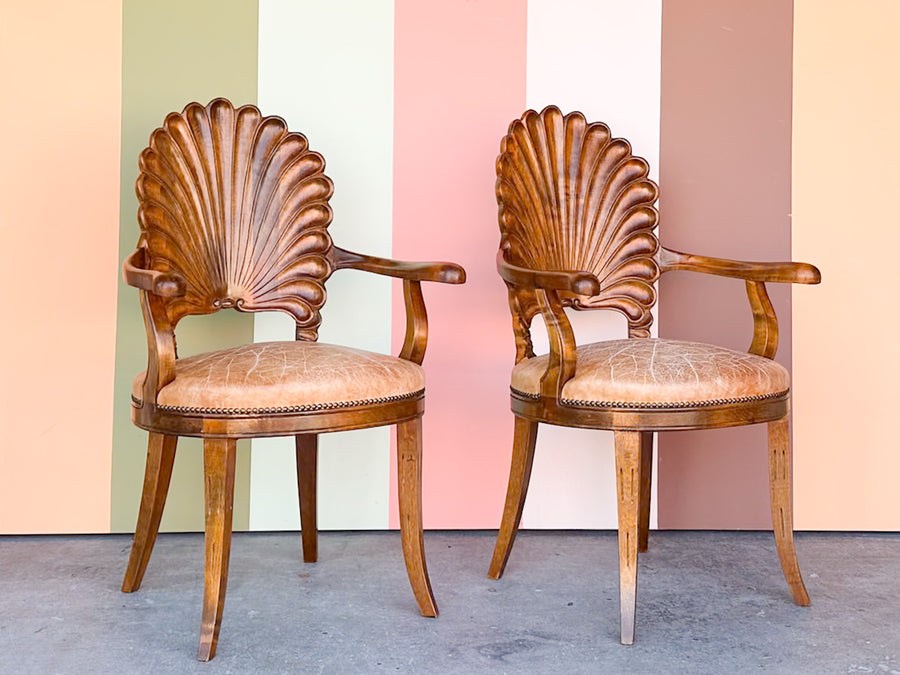 Pair of Shell Wood Back Accent Chairs