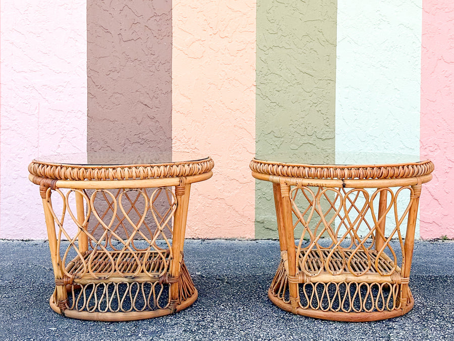 Pair of Coastal Rattan Side Tables