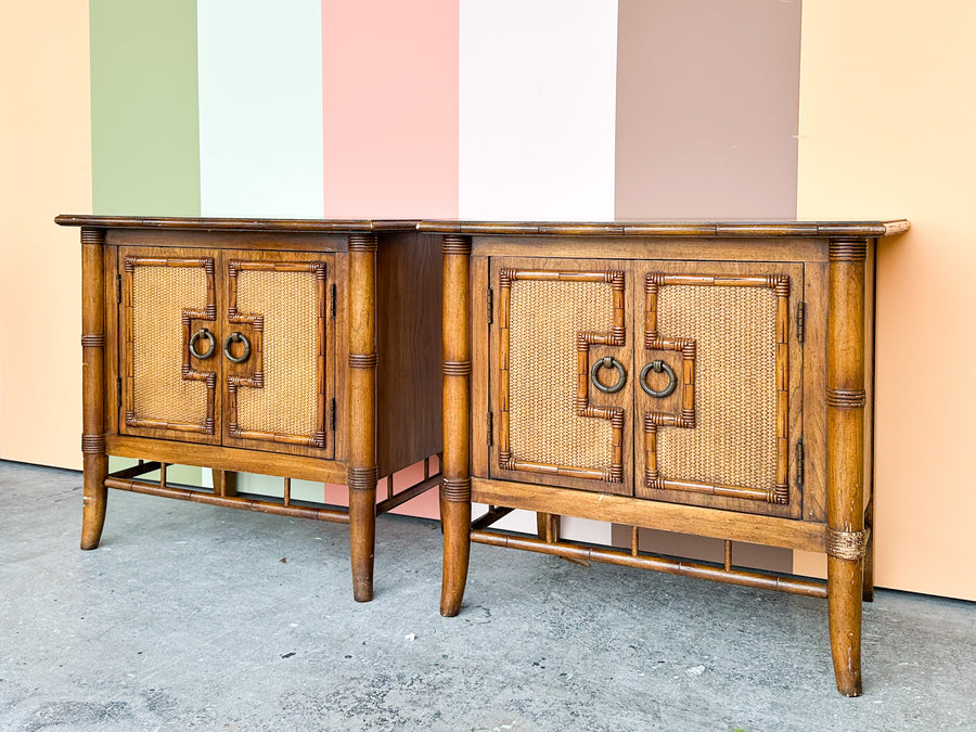 Pair of Handsome Thomasville Faux Bamboo Nightstands