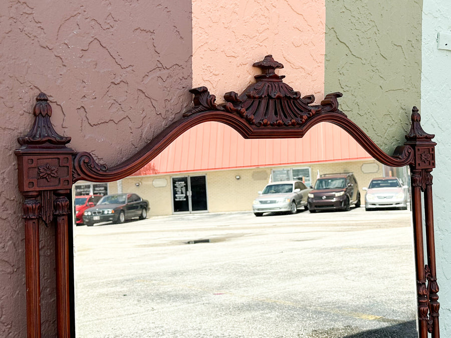 Chinoiserie Chic Wood Carved Pagoda Mirror