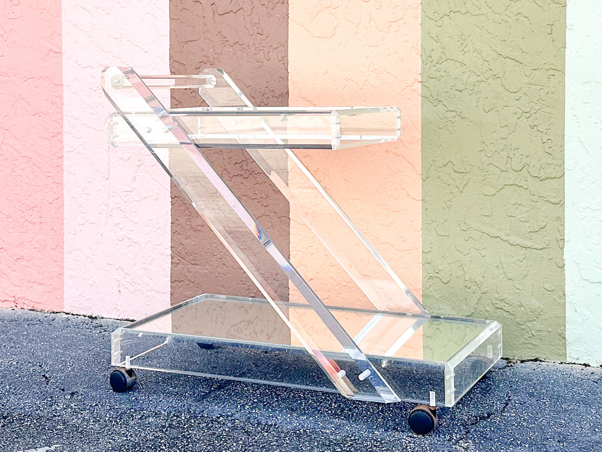 Fab MCM Mirrored Lucite Bar Cart