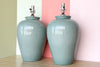 Pair of Large Ocean Blue Crackle Lamps