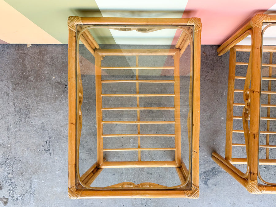 Pair of Old Florida Rattan Side Tables