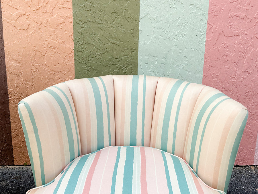 Pair of Cute Striped Upholstered Swivel Chairs