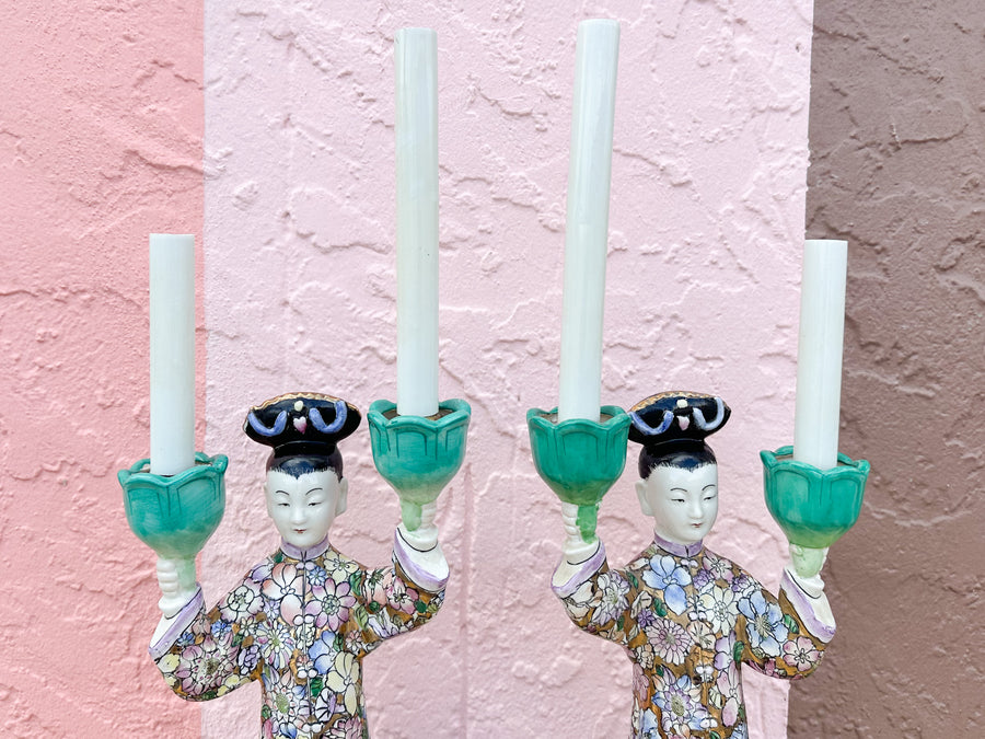 Pair of Colorful Asian Inspired Lamps
