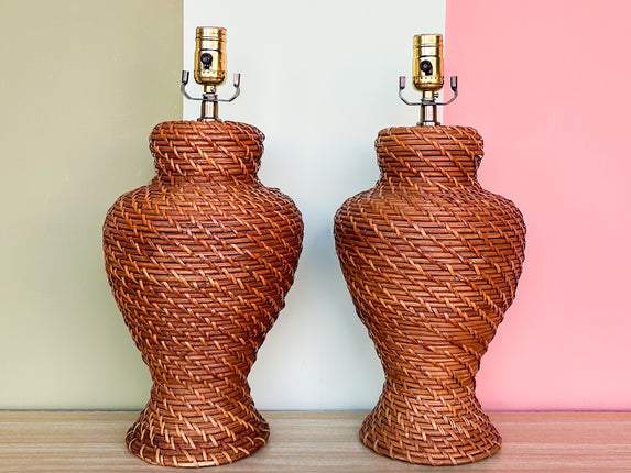 Pair of Cute Wicker Lamps