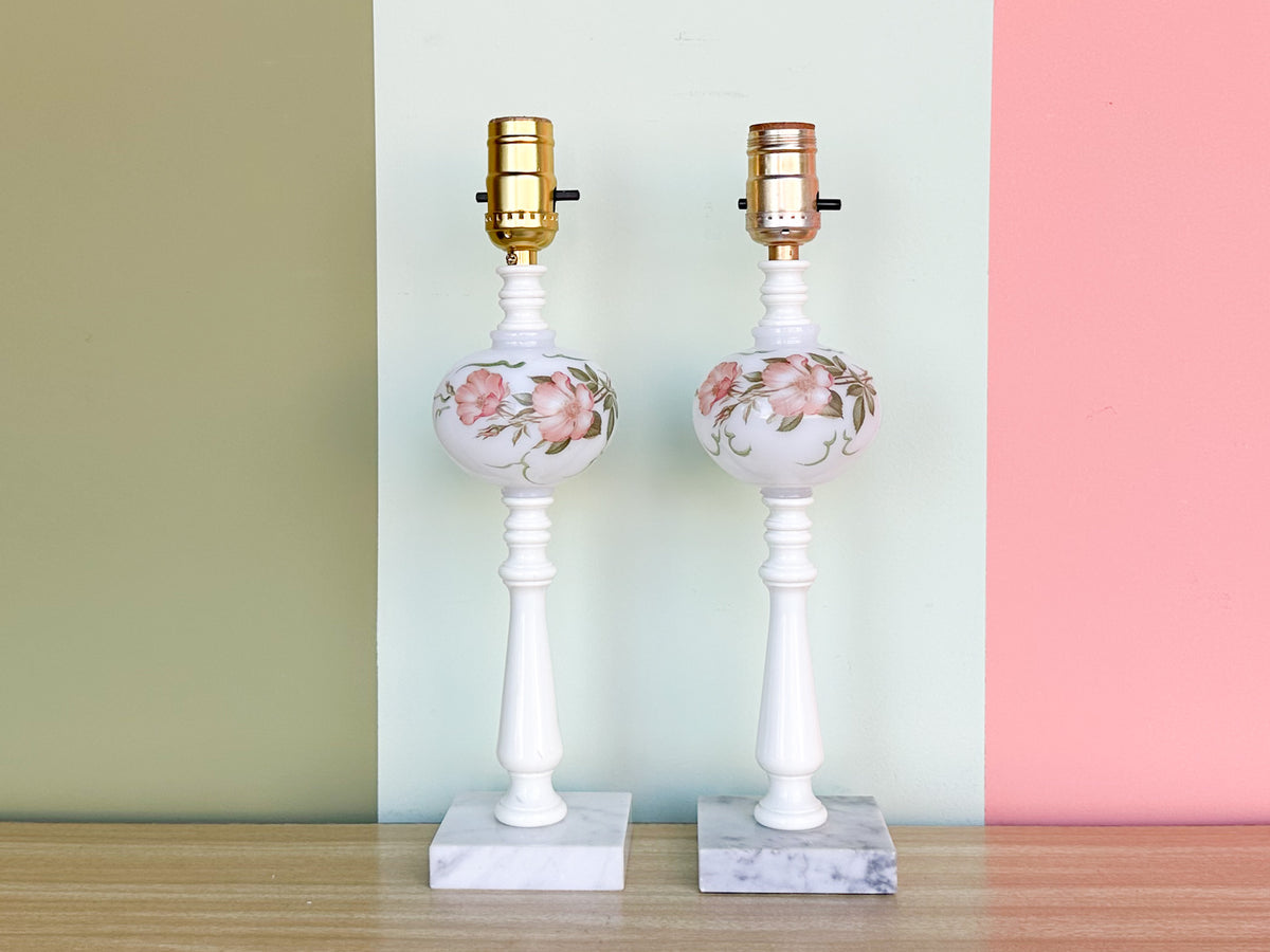 Pair of Small Granny Chic Rose Lamps