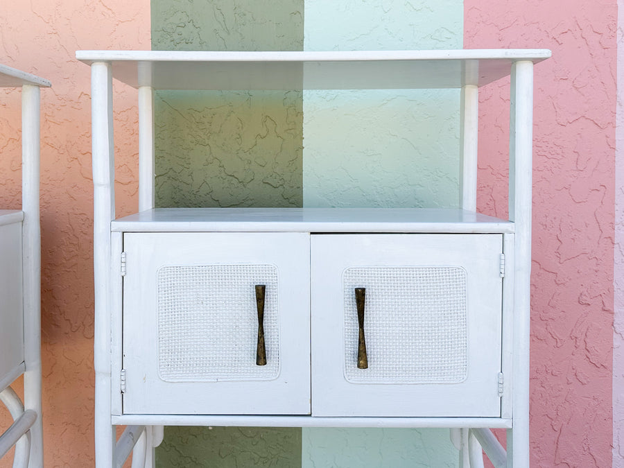 Pair of White Rattan Etageres