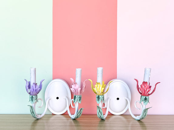 Pair of Tulip Tole Wall Sconces