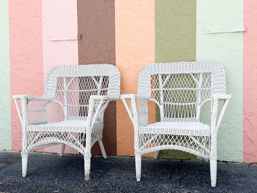 Pair of Braided Wicker Chic Lounge Chairs