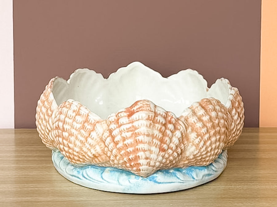 Coral and Blue Shell Cachepot