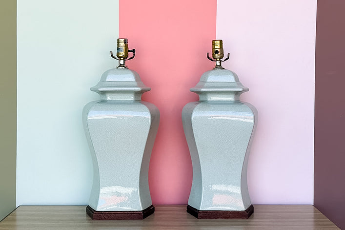 Pair of Seafoam Crackle Lamps