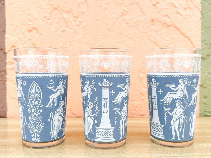 Ancient Greek Ice Bucket and Set of Seven Glasses