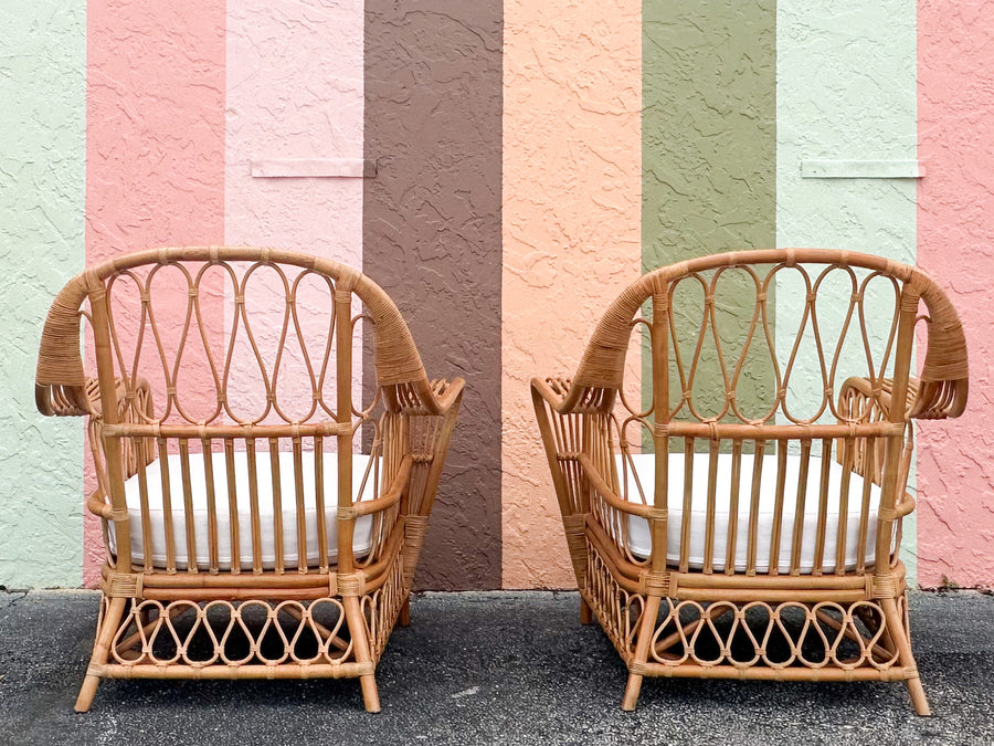 Pair of Kips Bay Show House Rattan Lounge Chairs
