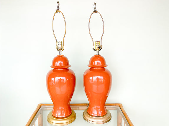 Pair of Ceramic Pumpkin Spice Ginger Jar Lamps