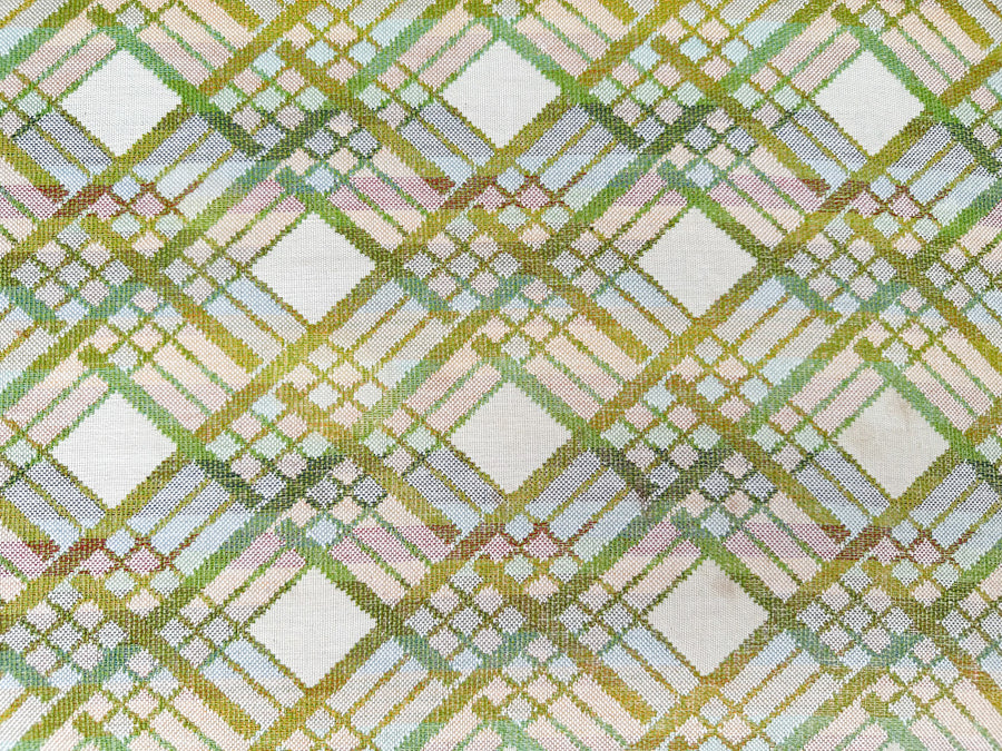 Pink and Green Plaid Upholstered Sofa