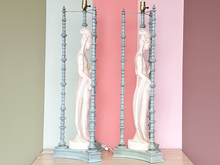 Pair of Huge Quin Yin Chinoiserie Lamps
