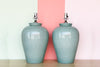 Pair of Large Ocean Blue Crackle Lamps