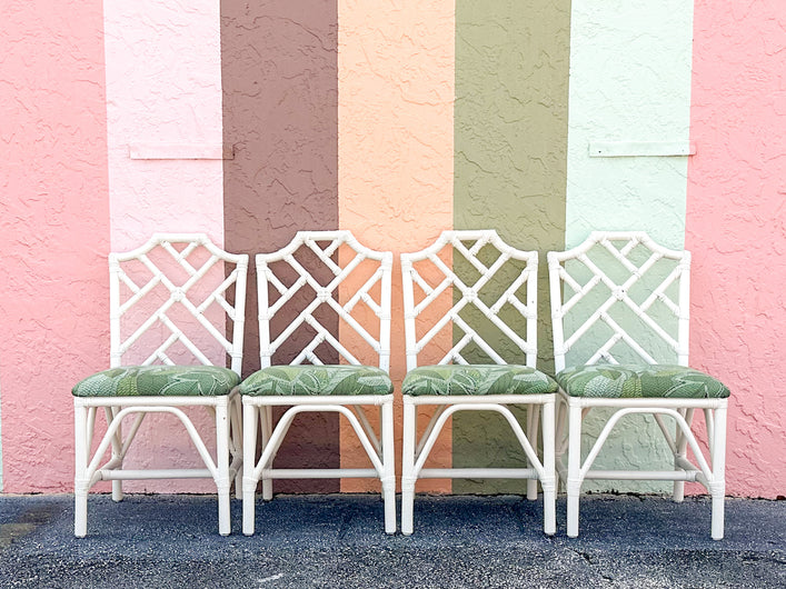 Set of Four Rattan Chippendale Dining Chairs