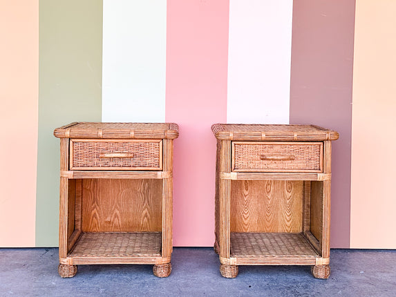 Pair of Coastal Rattan Nightstands