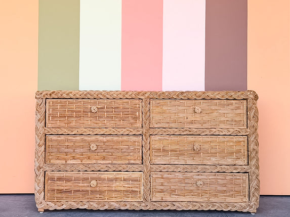 Braided Rattan Wrapped Double Dresser