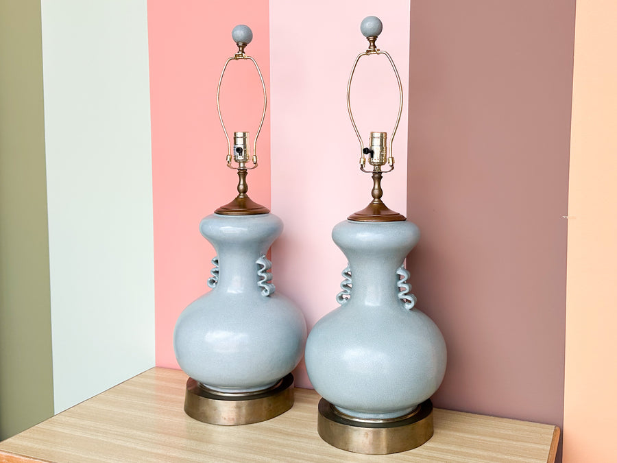 Pair of Sea Blue Crackle Lamps