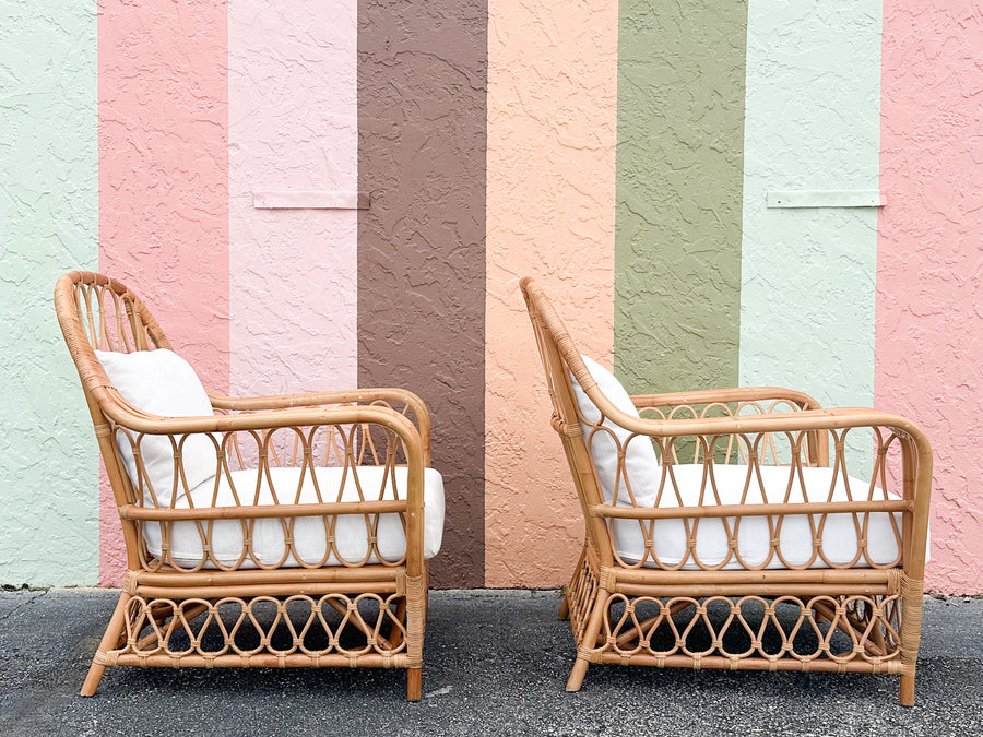Pair of Kips Bay Show House Rattan Lounge Chairs