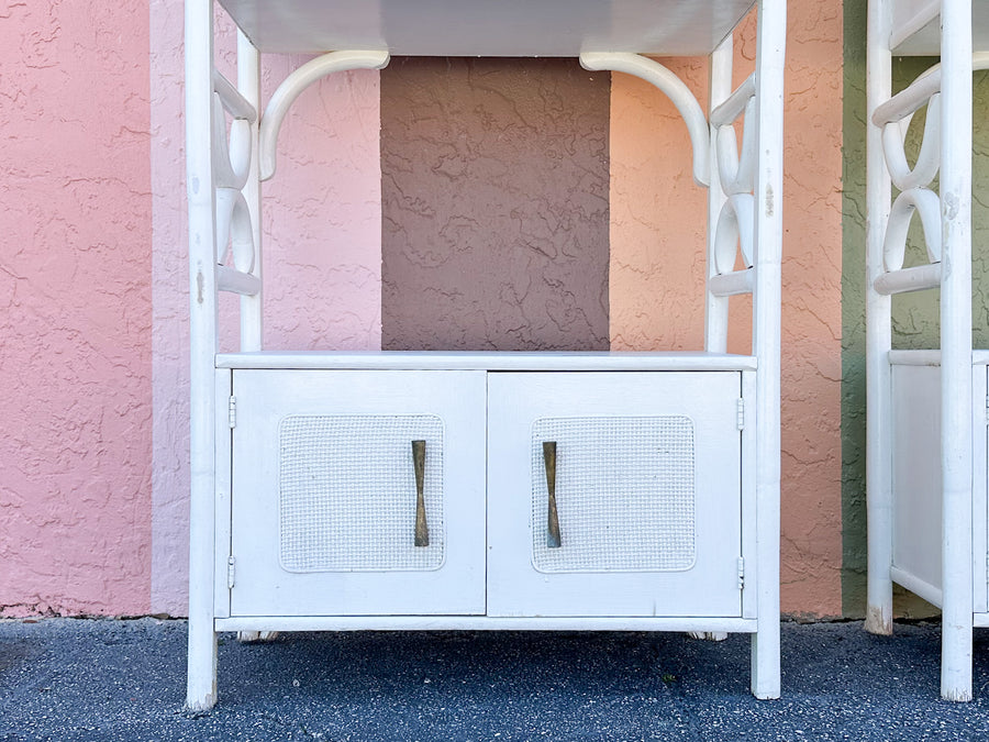 Pair of White Rattan Etageres