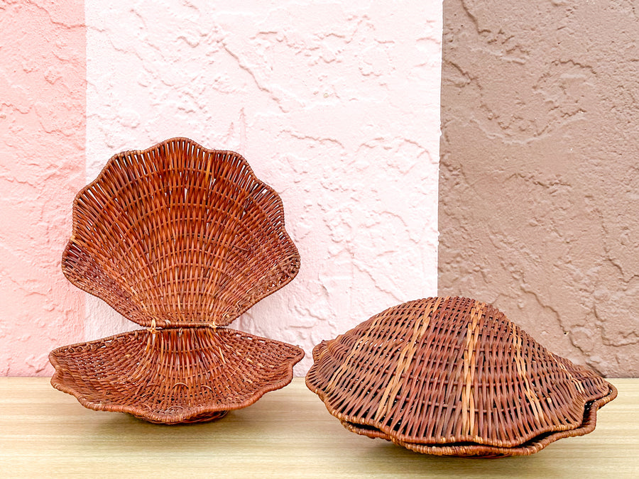 Pair of Wicker Clam Shell Baskets