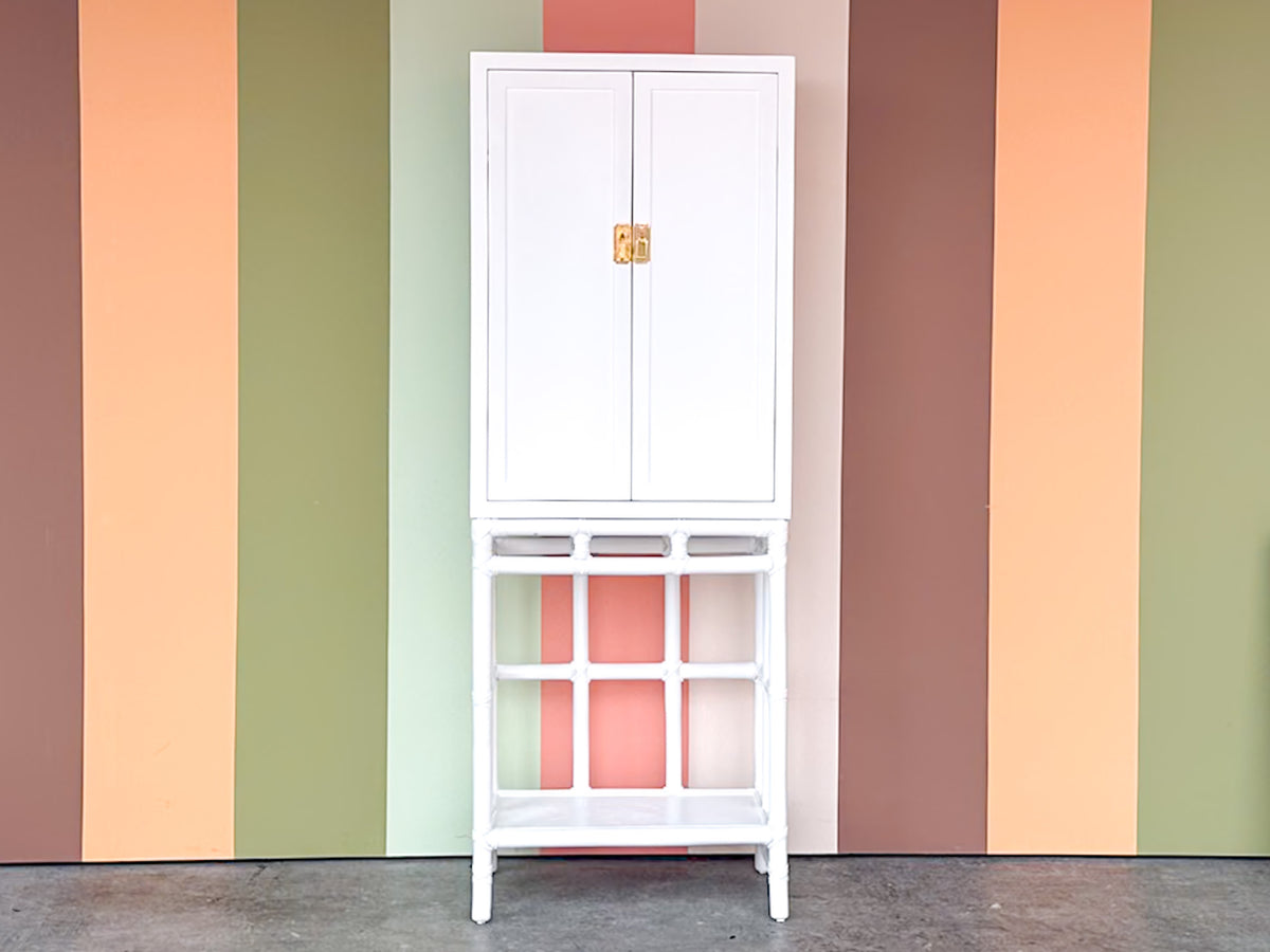 Newly Painted Rattan Bar Cabinet
