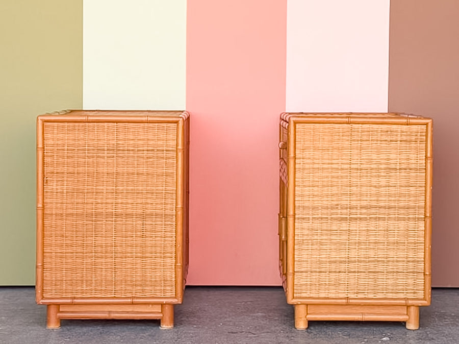 Pair of Coastal Rattan Nightstands