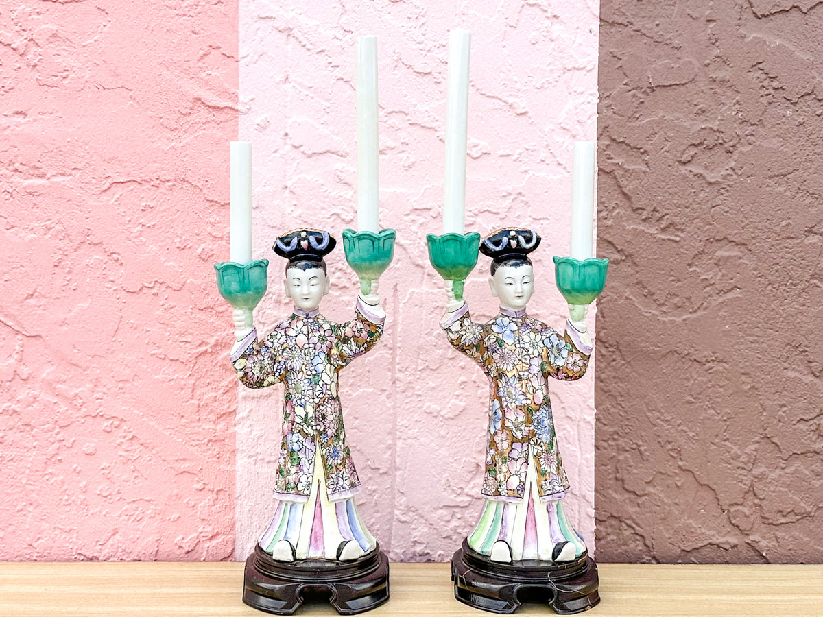 Pair of Colorful Asian Inspired Lamps