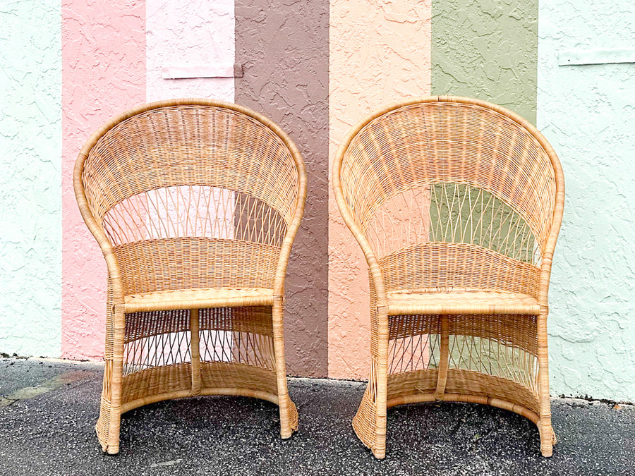 Pair of High Back Rattan Wrapped Chairs