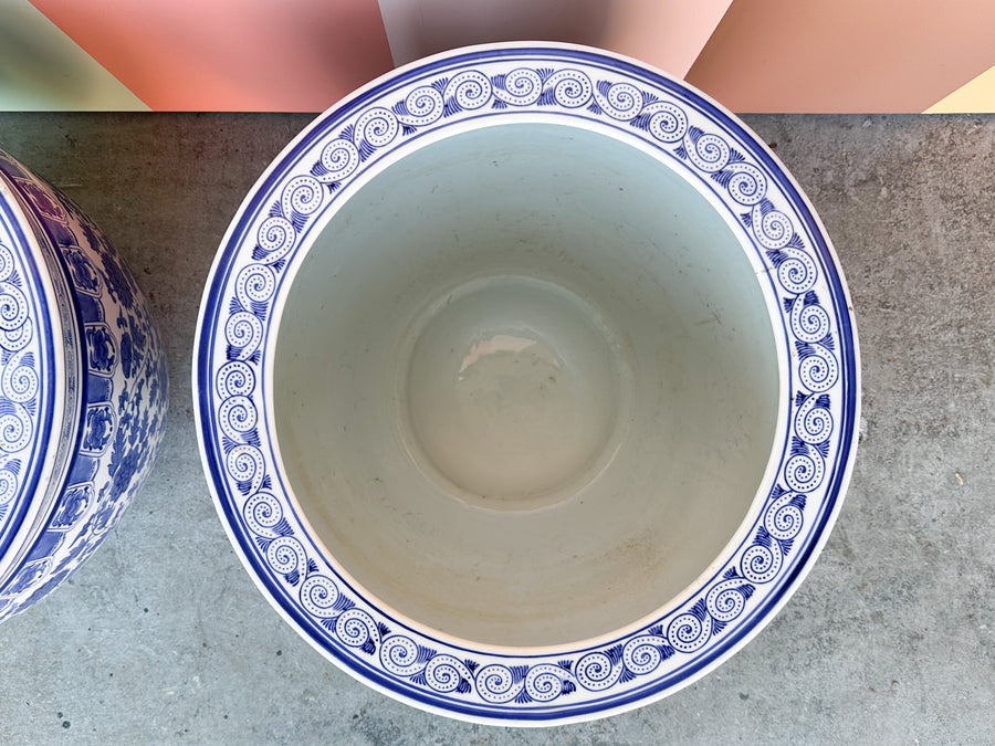 Pair of Huge Blue and White Cachepots