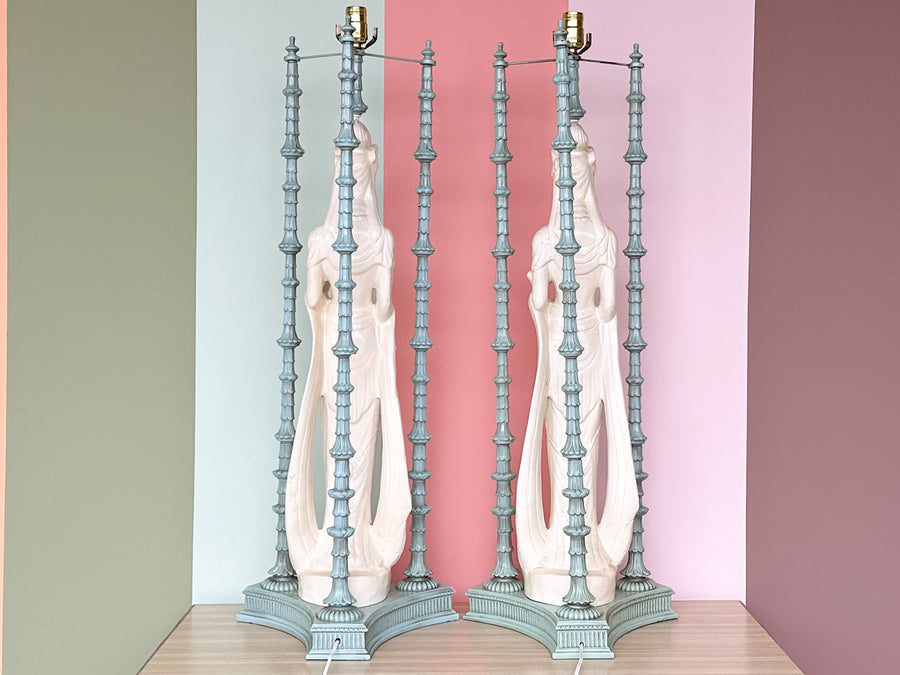 Pair of Huge Quin Yin Chinoiserie Lamps