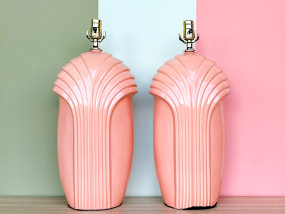 Pair of Coral Art Deco Lamps