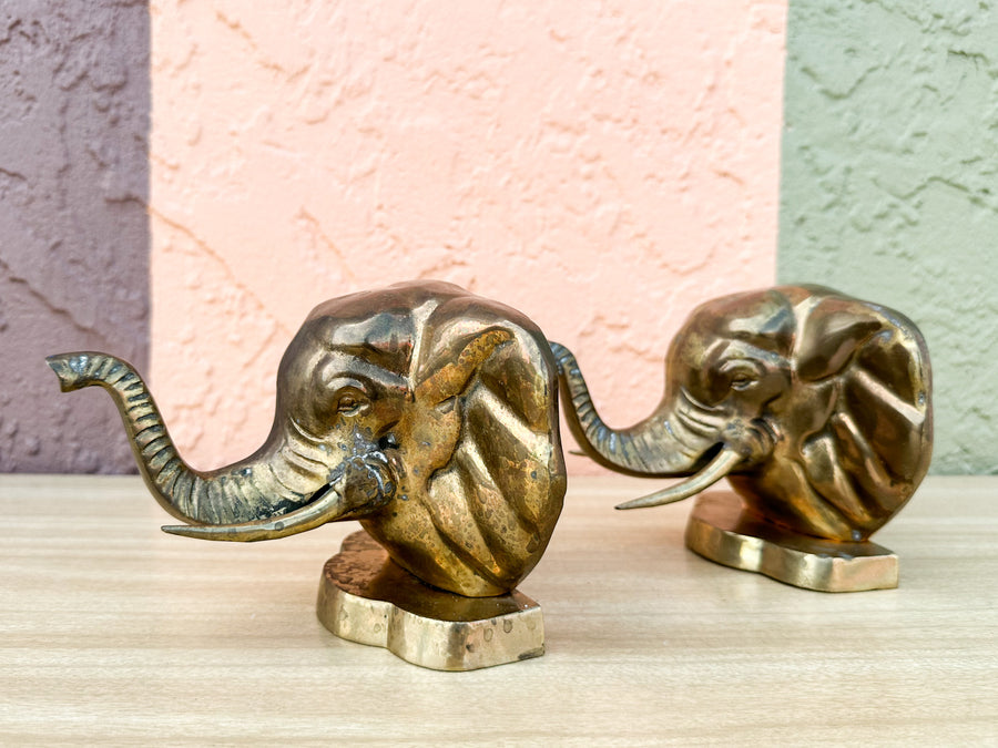 Pair of Brass Elephant Book Ends