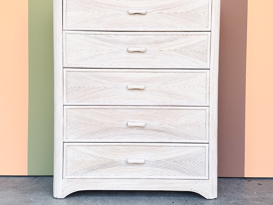 Coastal Cool Pencil Reed Rattan Tall Chest
