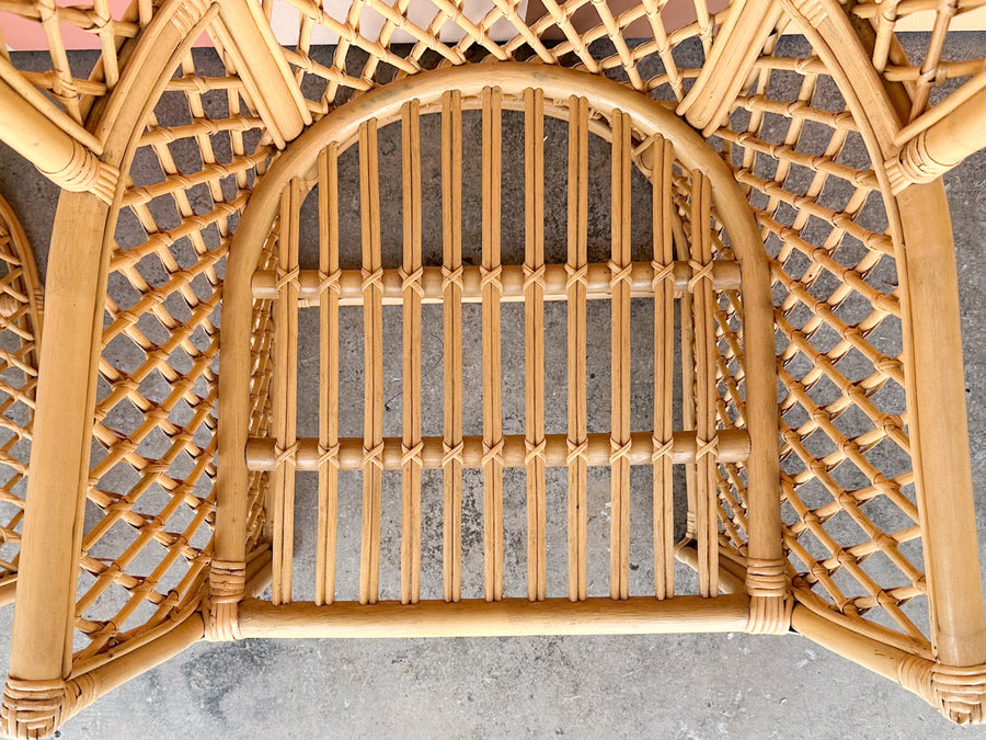 Pair of High Back Rattan Lattice Chairs